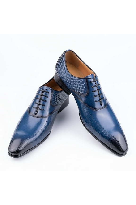 Dress Shoes for Men‘s Leather Casual Social Oxfords Model Classic Office Soulier Homme Printing Handmade Height Increasing ABS01 Blue 11.5