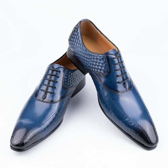 Dress Shoes for Men‘s Leather Casual Social Oxfords Model Classic Office Soulier Homme Printing Handmade Height Increasing ABS01 Blue 8