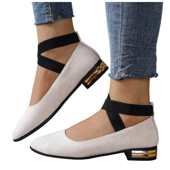 Dress Shoes for Women 2025 2026 Spring Fall Fashion Suede Pointed Toe Chunky Block Low Heel Strappy Ballet Flats Casual Dressy Loafers
