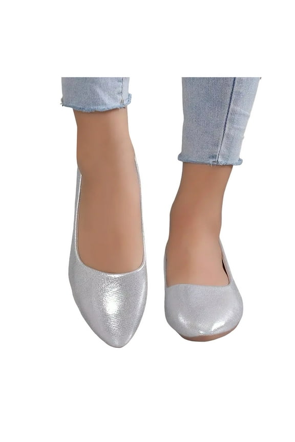 Dress Shoes for Women Bride Wedding Metallic Silver Gold Pointed Toe Wedges Dressy Slip on Walking Low Heels