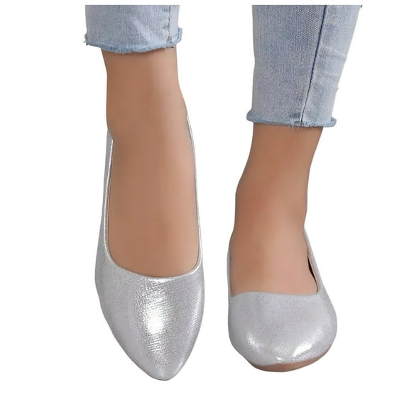 Dress Shoes for Women Bride Wedding Metallic Silver Gold Pointed Toe Wedges Dressy Slip on Walking Low Heels