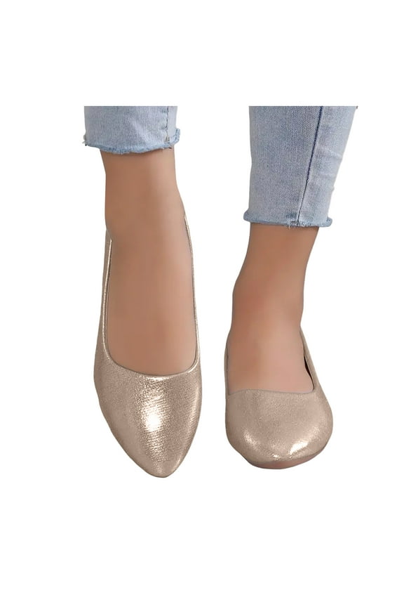 Dress Shoes for Women Bride Wedding Metallic Silver Gold Pointed Toe Wedges Dressy Slip on Walking Low Heels