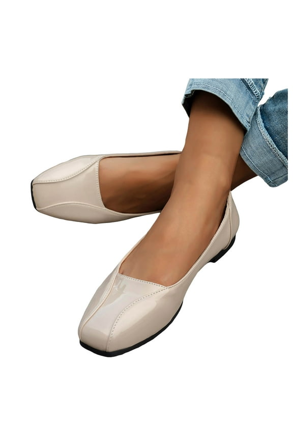 Dress Shoes for Women Fashion Leopard Leather Square Toe Ballet Flats Business Office Formal Slip on Dressy Loafers Ladies