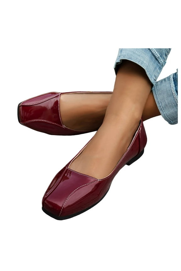 Dress Shoes for Women Fashion Leopard Leather Square Toe Ballet Flats Business Office Formal Slip on Dressy Loafers Ladies