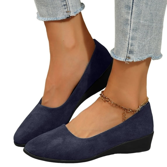Dress Shoes for Women Ladies Fashion Spring Suede Wedge Low Heel Slip on Dressy Ballet Flats Walking Shoes