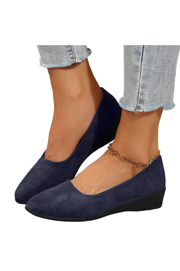 Dress Shoes for Women Ladies Fashion Spring Suede Wedge Low Heel Slip on Dressy Ballet Flats Walking Shoes