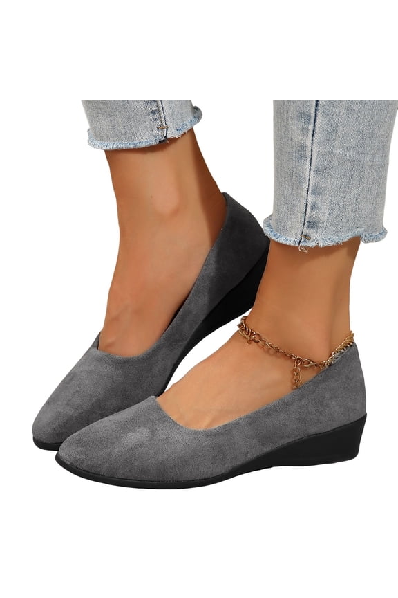 Dress Shoes for Women Ladies Fashion Spring Suede Wedge Low Heel Slip on Dressy Ballet Flats Walking Shoes