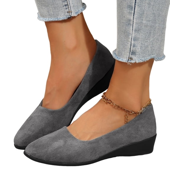Dress Shoes for Women Ladies Fashion Spring Suede Wedge Low Heel Slip on Dressy Ballet Flats Walking Shoes
