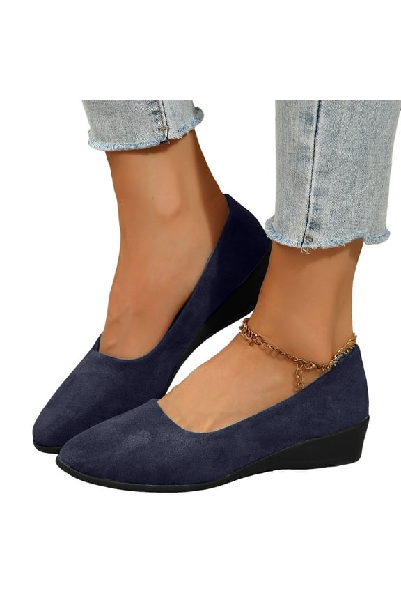 Dress Shoes for Women Ladies Fashion Spring Suede Wedge Low Heel Slip on Dressy Ballet Flats Walking Shoes