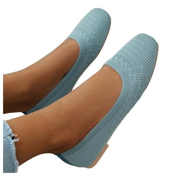 Dress Shoes for Women Square Toe Ballet Flats Mesh Knit Comfortable Dressy Low Heels Slip on Work Loafers