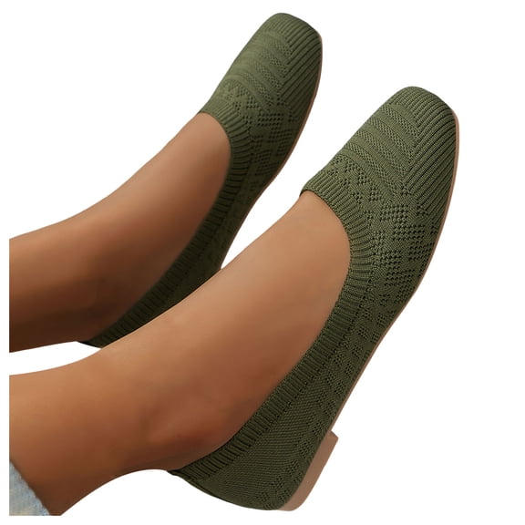 Dress Shoes for Women Square Toe Ballet Flats Mesh Knit Comfortable Dressy Low Heels Slip on Work Loafers