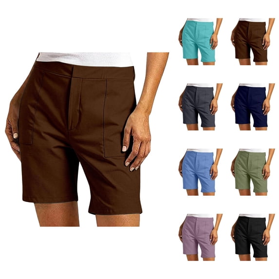 Dress Shorts for Women Summer Elastic Waist Relaxed Fit Straight Leg Business Casual Work Trouser Shorts with Pockets