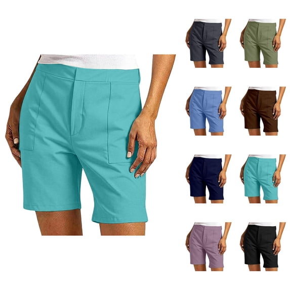 Dress Shorts for Women Summer Elastic Waist Straight Leg Loose Fit Business Casual Office Work Shorts with Pockets