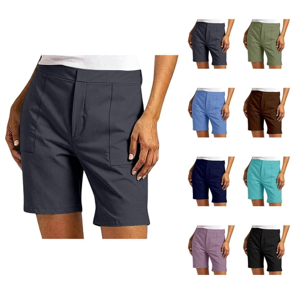 Dress Shorts for Women Summer Elastic Waist Straight Leg Loose Fit Business Casual Office Work Shorts with Pockets