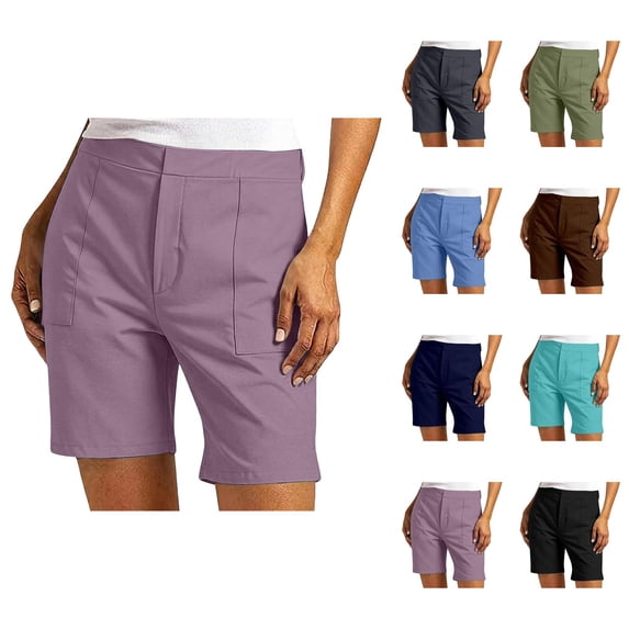 Dress Shorts for Women Summer Elastic Waist Straight Leg Loose Fit Business Casual Office Work Shorts with Pockets