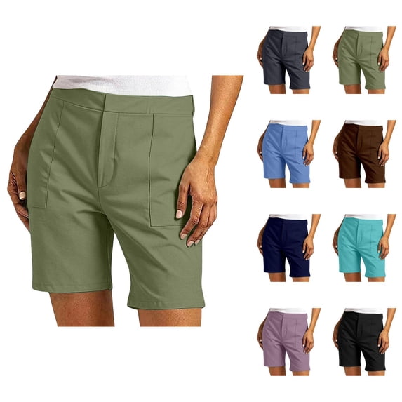 Dress Shorts for Women Summer Elastic Waist Straight Leg Loose Fit Business Casual Office Work Shorts with Pockets