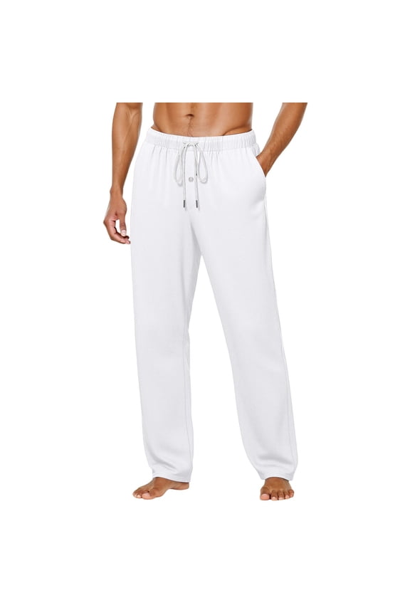 Dress Slacks for Men Drawstring Elastic Waist Color Comfort Fit Relaxed Loungewear Sleeping Trousers White M