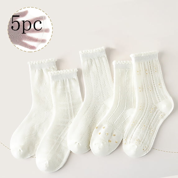 Dress Socks for Boy Cute Ankle Crew Socks for Girls 5 Pairs Ruffle Thin Breathable Cotton Mid Tube Socks Ankle Socks White 9M