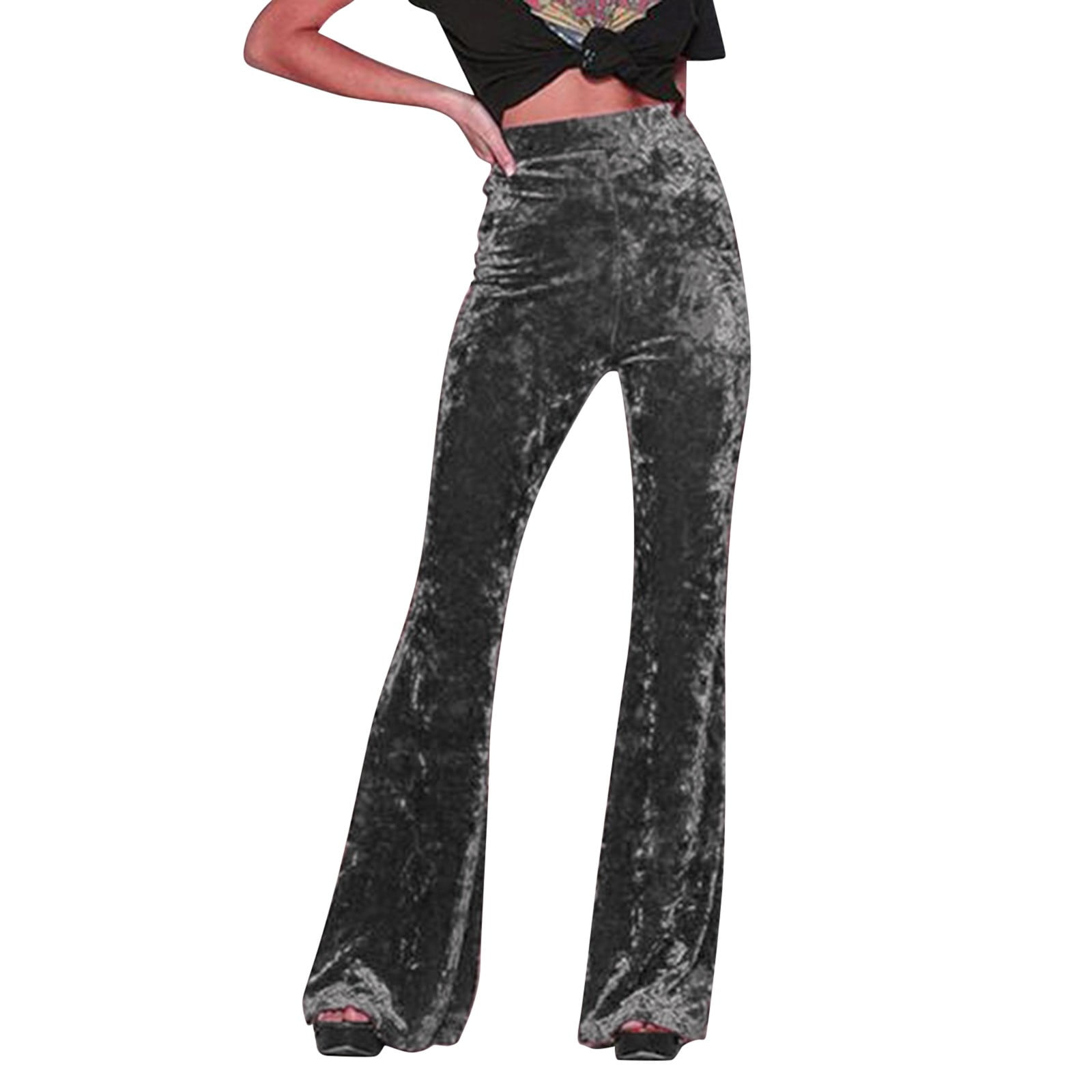 Pudcoco Women Flare Pants, Shiny Sequined Stretchy Slim Fit Ladies Long  Trousers for Club Bar