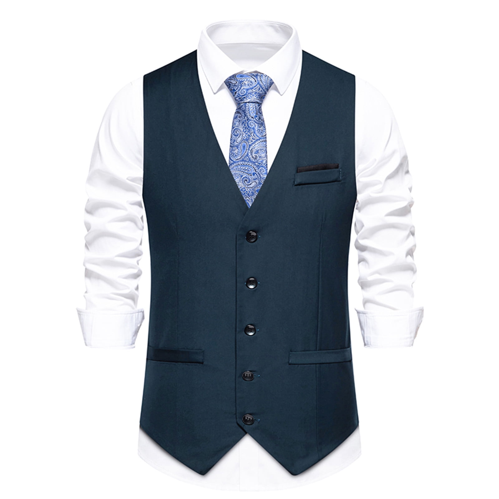Red Sleeveless Suit Vest For Men / Black Pockets Accents
