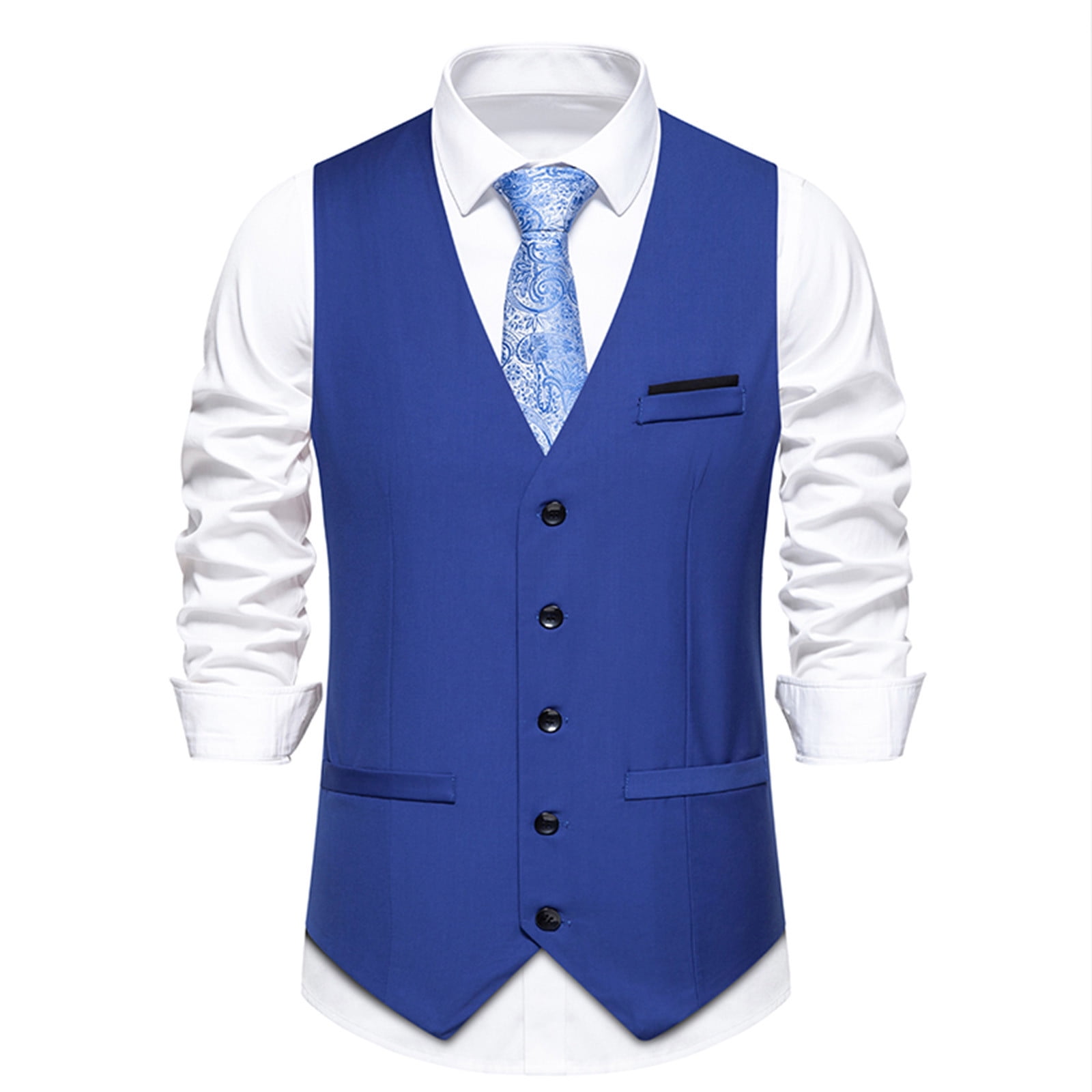 Men's Black V-Neck Tailored 5 Buttons Down Dress Tuxedo Wedding Vest ~ Waistcoat ~ Waist coat main image 0