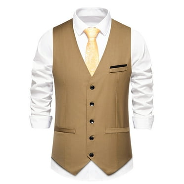 Dress Suit Vests for Men with Pockets Button-Down V Neck Sleeveless Business Work Waistcoats Formal Solid Slim Wedding Tuxedos Vest Clearance
