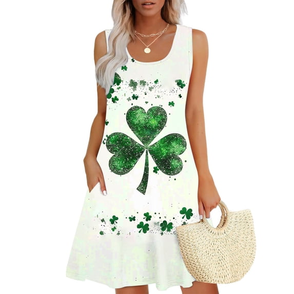 Dress Summer Ladies' Fashion Trend Floral Print Sleeveless Round Neck Knee Length Skirt C Multicolor S