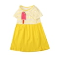 thumbnail image 1 of Dress Summer Round Neck Mesh Dress Princess Skirt Girls Skirt Ice Print Yellow Stripes Casual Dress,Size 6 Years, 1 of 3