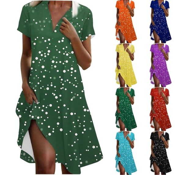 Dress Sundresses Swimsuit Coverup Fashion Women Polka Print V-Neck Short Sleeve Loose And Comfortable Dress Purple Xl