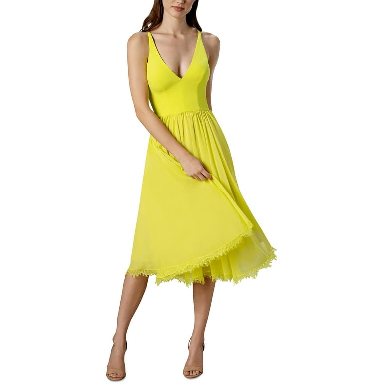 Dress The Population Womens Alicia Crepe Lace Hem Fit Flare Dress Walmart