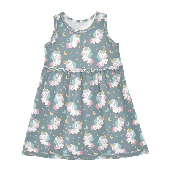 Dress Unicorn Star Moon Sleeveless Dress for Hem A-Line Casual Sundress