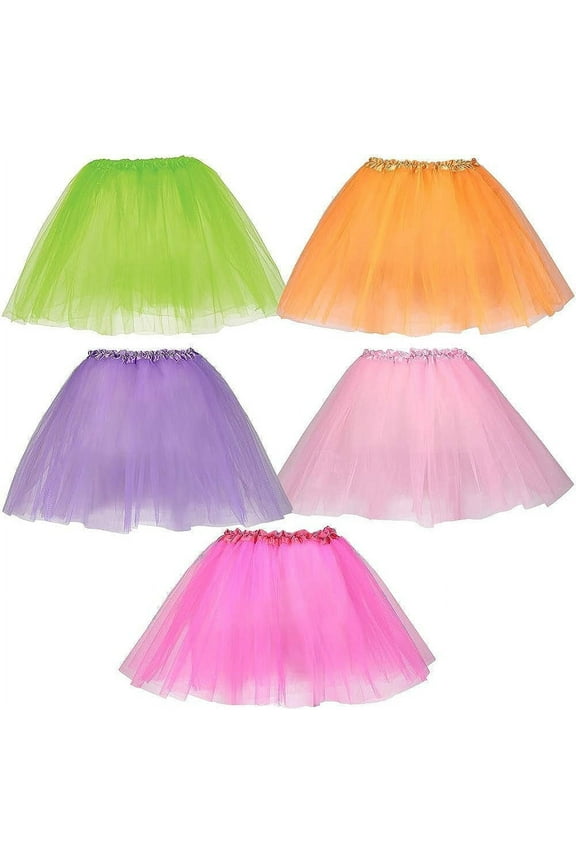 15 Tutu Skirt Tulle Dress Ballerina Costume for Girls, 5-Pack