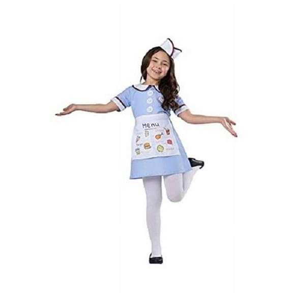 Dress-Up-America Diner Waitress Costume for Kids - 1950's Girl Costume Set - Blue Carhop Waitress Dress Up for Girls