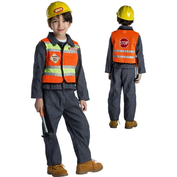 Dress Up America Construction Costume for Kids - Construction Worker Role Play Set for Boys - Dress Up Set Includes Shirt, Vest, and Pants Yellow