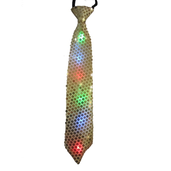 Dress Up America Necktie With Flashing LED Lights - Costume Sequin Tie for Kids and Adults- One Size Fits Most - Gold