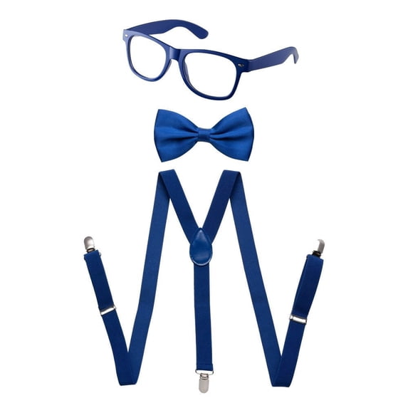 Dress Up America Suspenders Bow Tie and Sunglasses Accessory Set for Adults, 3 Piece (Blue)