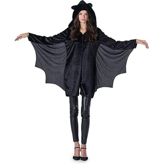 Dress-Up-America Bat Costume for Adults - Woman's Black Bat Jumpsuit Romper With Wings Medium