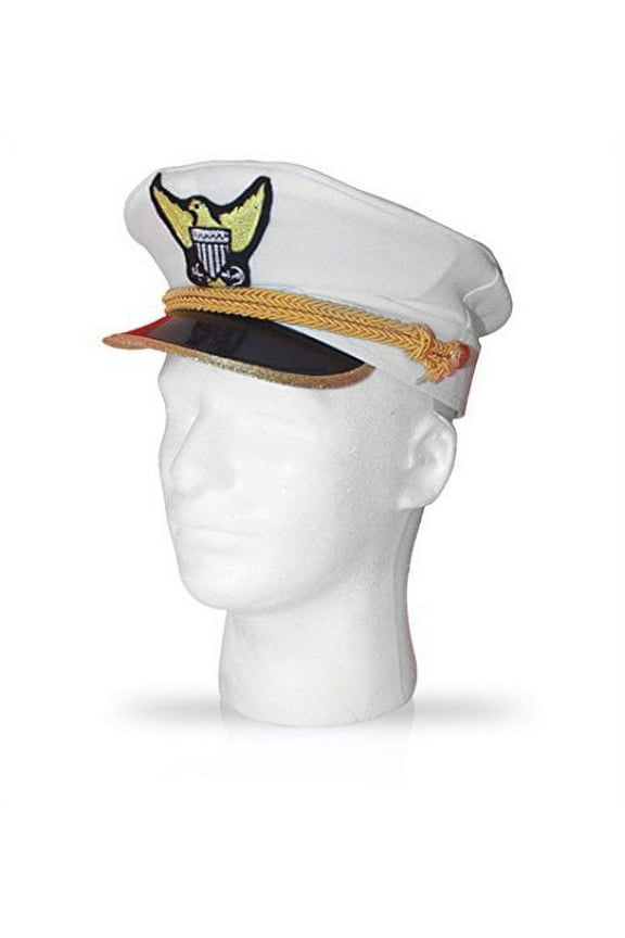 Dress-Up-America Boat Captain Hat - White Navy Admiral Cap - Sea Yacht Hat - Available For Kids And Adults