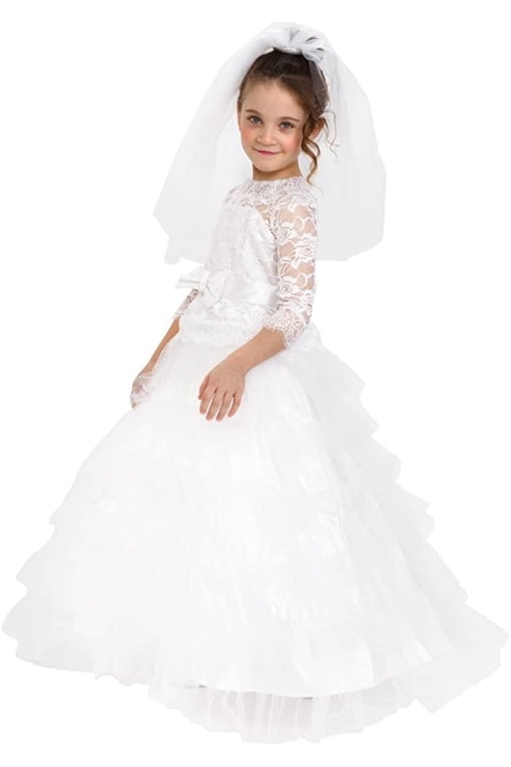 Dress-Up-America Bride Costume Dreamy Bridal Dress With Wedding Veil For Girls, White Toddler 4