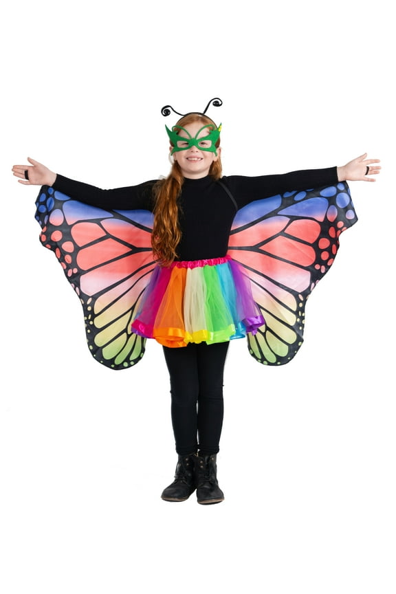 Butterfly Wings Costume for Girls - Butterfly Costume for Kids - Butterfly Cape, Headband, Mask and Tutu Set