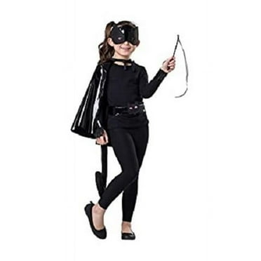 Dress Up America 1070-T4-S Kids Cat Girl Cape Costume with Mask Belt Tail Wrist Belt & Wand, Black - Toddler 4 & Small