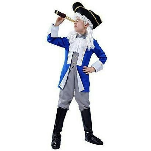 Dress Up America Colonial Patriot Costume with Hat and Wig Blue