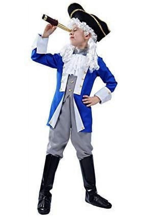Colonial Patriot Costume with Hat and Wig Blue
