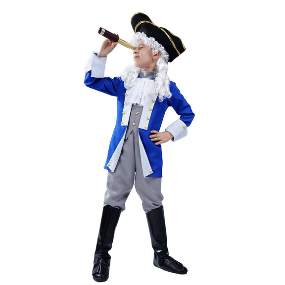 Dress Up America Colonial Patriot Costume for Kids - Comes with Hat and Wig, Blue | Boys