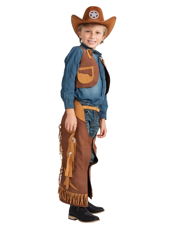 Dress-Up-America Cowboy Costume for Boys - Kids Cowboy Chaps and Vest Set - Feels Like Real Chaps