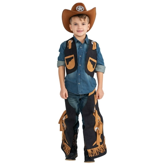 Dress-Up-America Cowboy Costume for Boys - Kids Cowboy Chaps and Vest Set - Feels Like Real Chaps