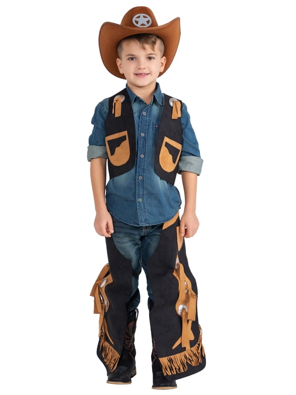 Dress-Up-America Cowboy Costume for Boys - Kids Cowboy Chaps and Vest Set - Feels Like Real Chaps