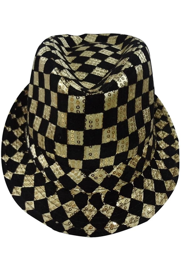 Fedora for Kids and Adults - Party Fedoras - Costume Accessory for HalloweenGold Checkered