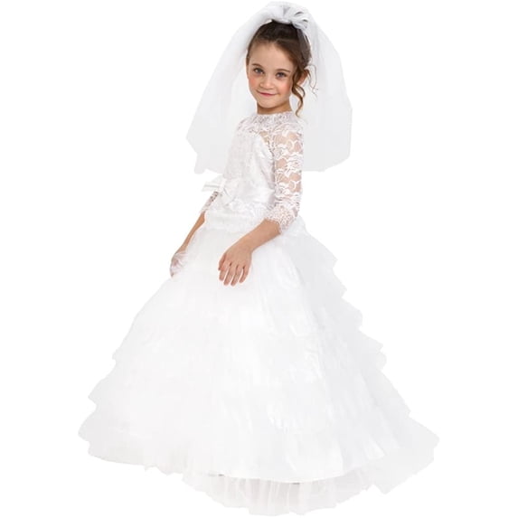 Dress Up America Girls Dreamy Bride Dress Little Girl Wedding Bridal Costume Outfit, White 2T