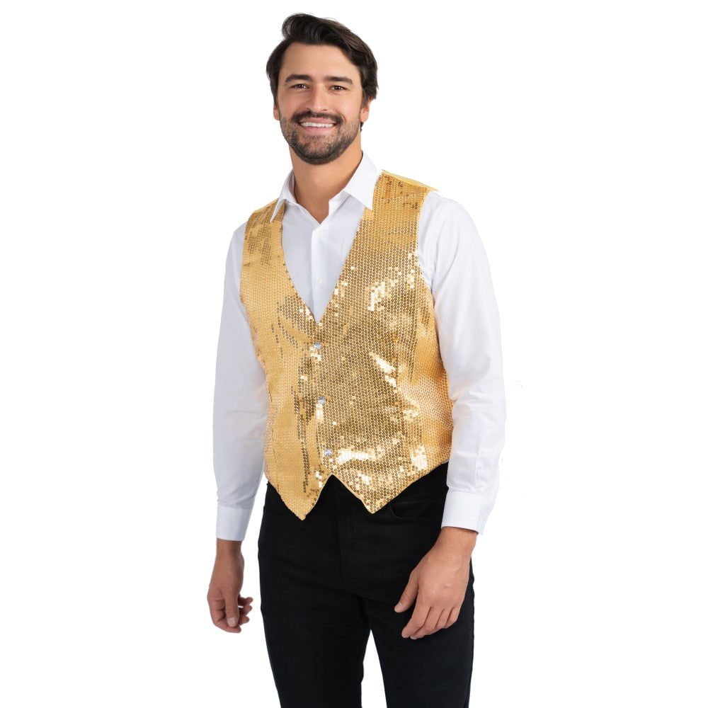 Dress Up America Gold Sequin Vest, Adults Shiny Dance Vest, Small